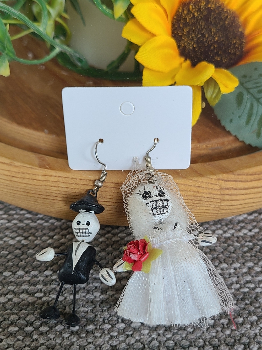 Dia De Los Muertos, Skeleton Bride & Groom Dangle Earrings